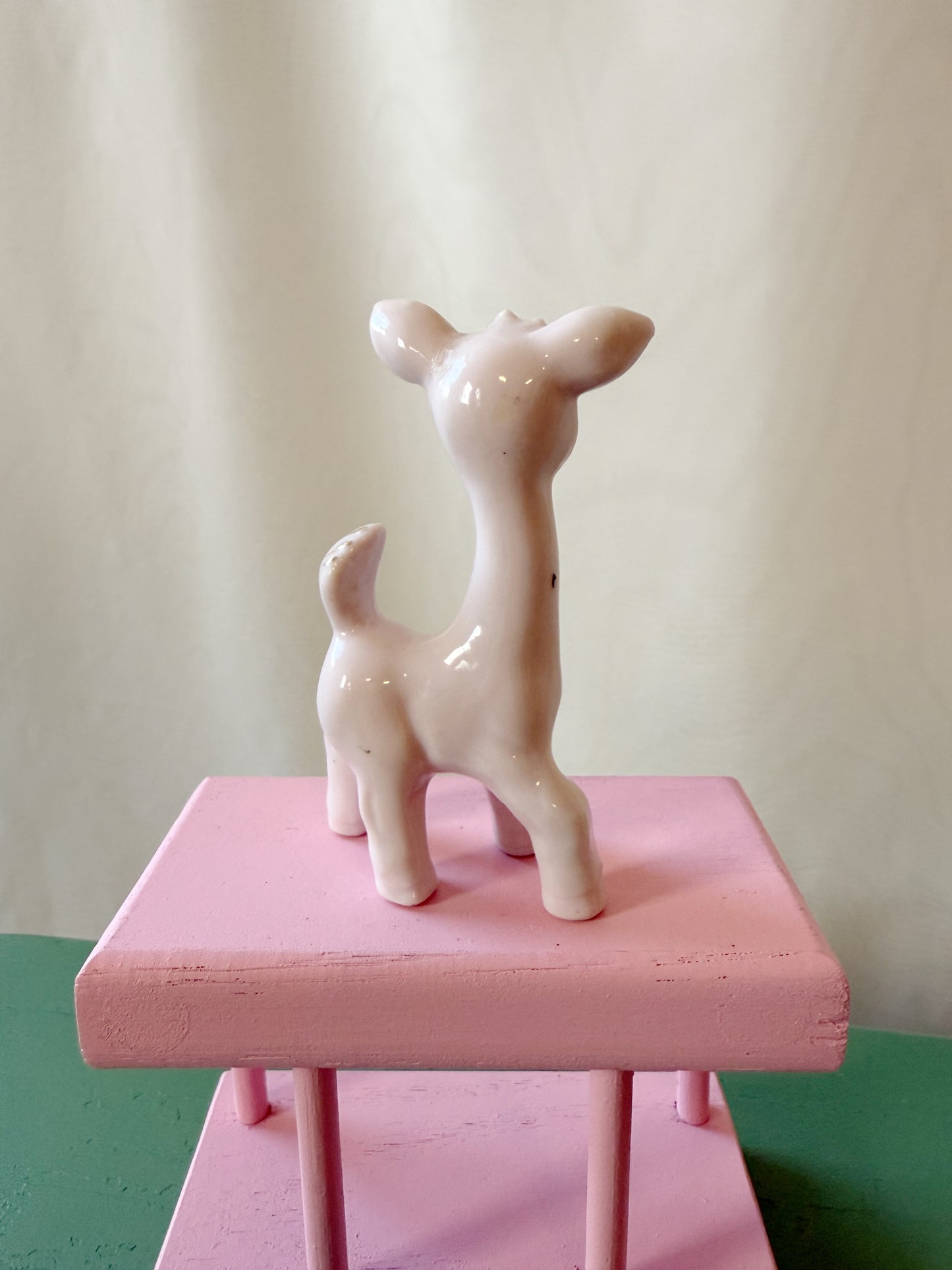 Vintage Ceramic Pink Deer Japanese Figurine