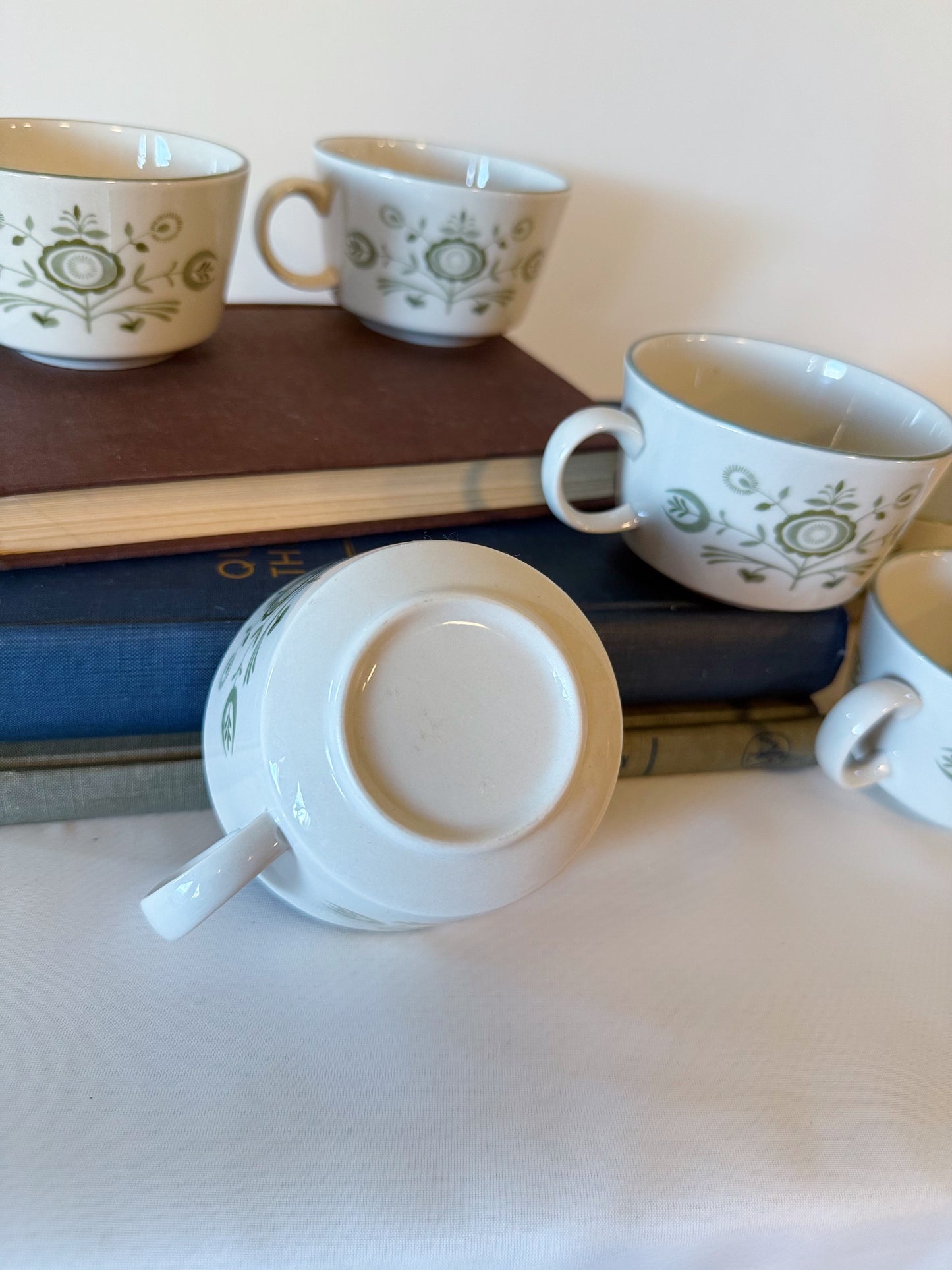 Set of Six Franciscan Heritage Green Discovery Mugs