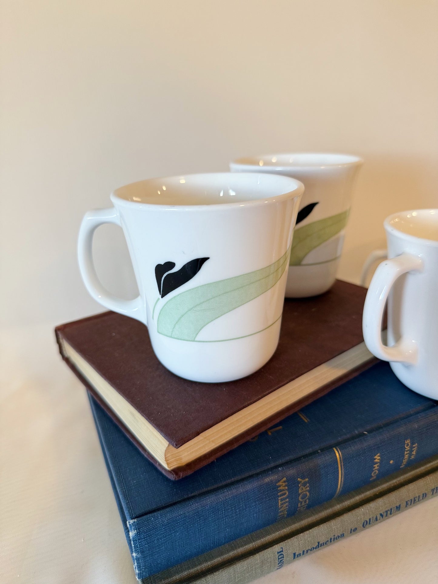 Set of Six Corelle Black Orchid White Coffee Mugs