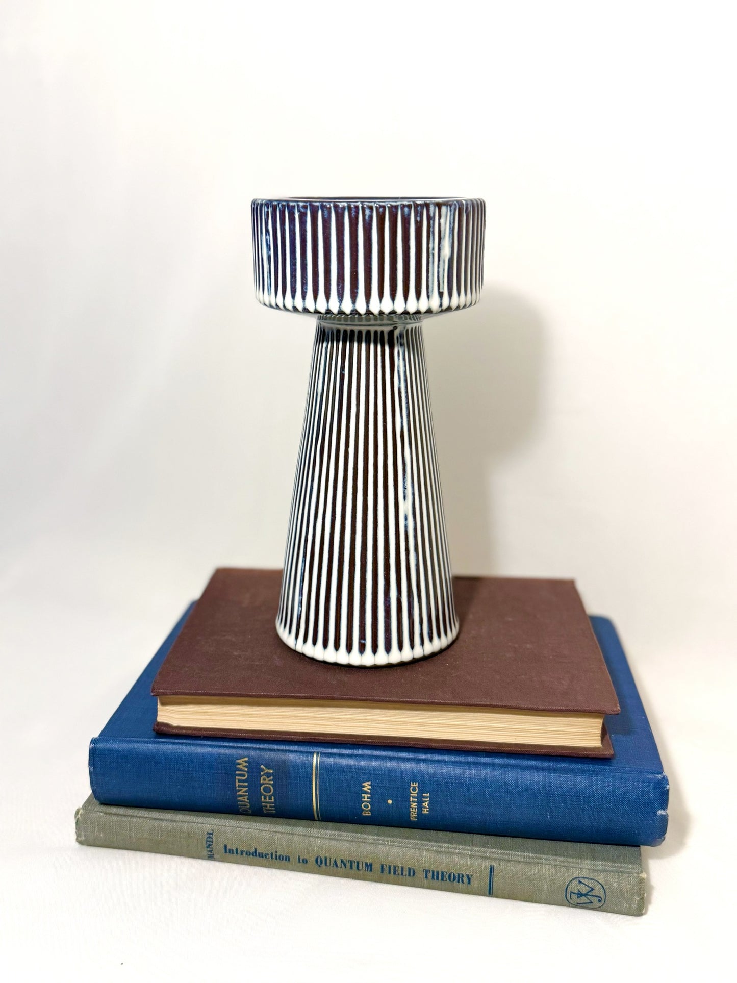 Blue & White Striped Candlestick Holder