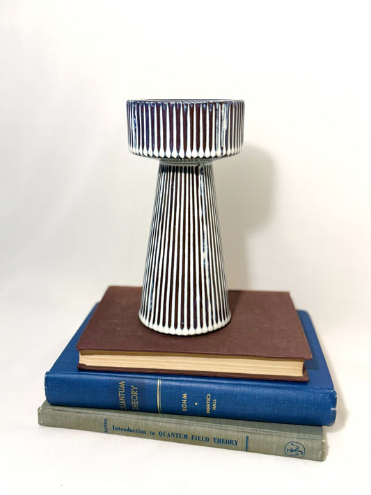 Blue & White Striped Candlestick Holder