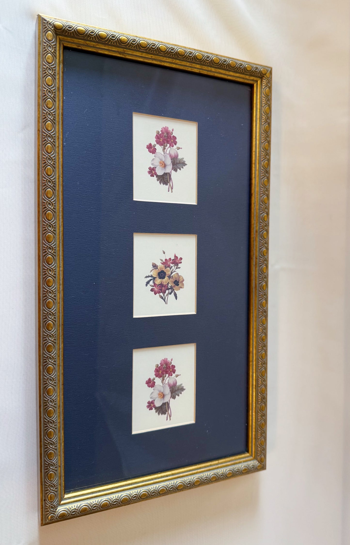 Framed & Matted Florals in Brass Frame