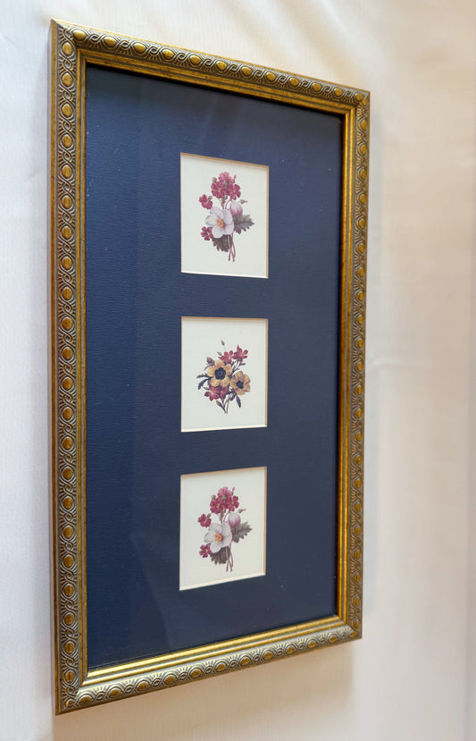 Framed & Matted Florals in Brass Frame