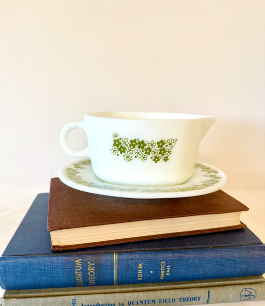 Pyrex Spring Blossom Green Gravy Boat with Underplate