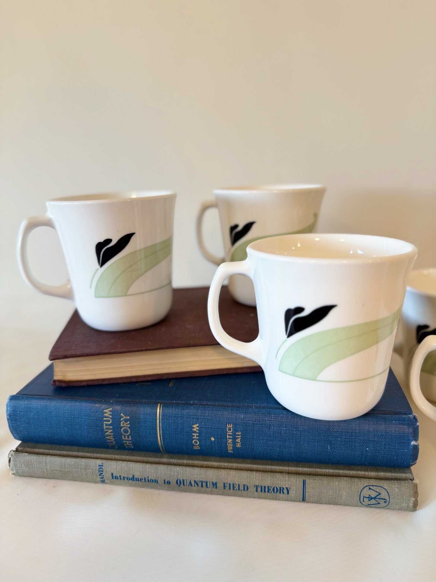 Set of Six Corelle Black Orchid White Coffee Mugs