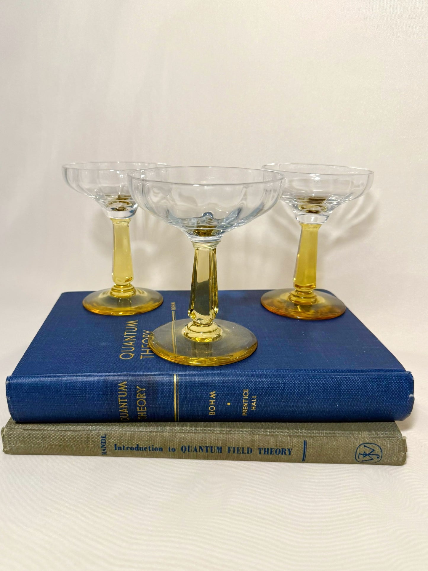 Set of three Dainty Optic Amber Stem Champagne Glasses
