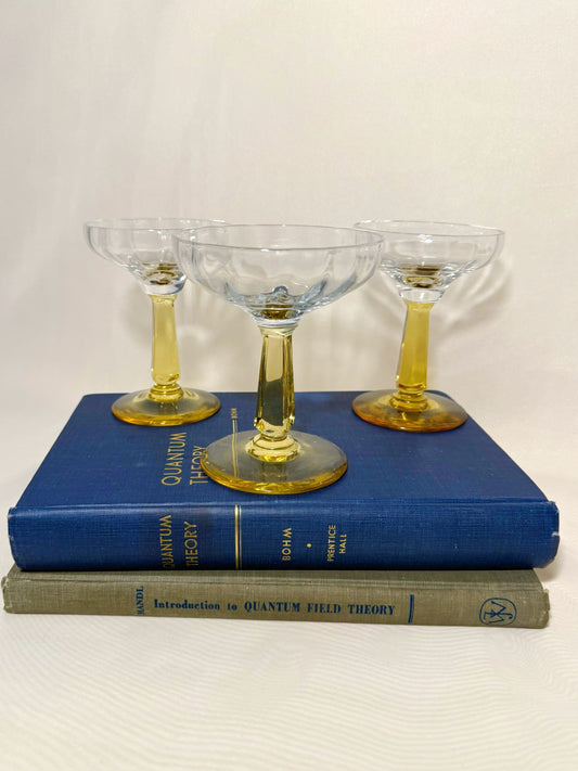 Set of three Dainty Optic Amber Stem Champagne Glasses
