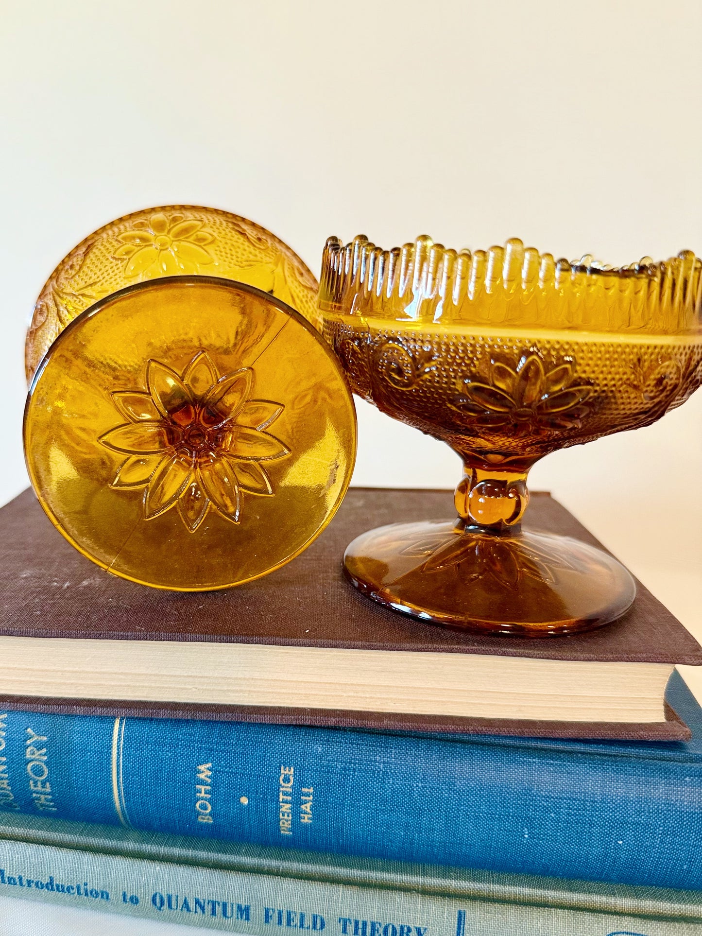 Set of 2 Tiara Indiana Amber Glass Candlestick Holders