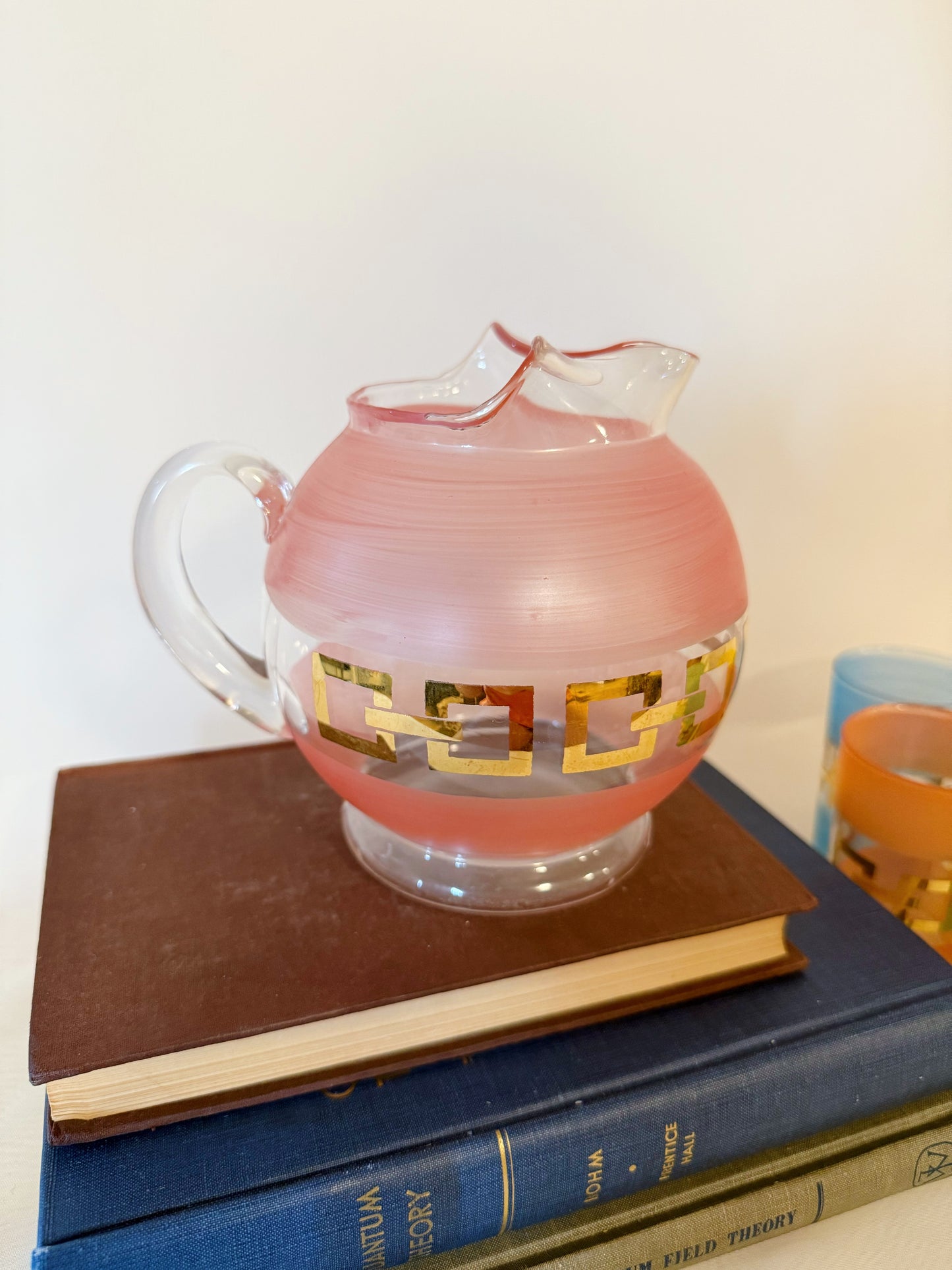 Set of Bartlett Collins Frosted Globe Pitcher & Juice Cups