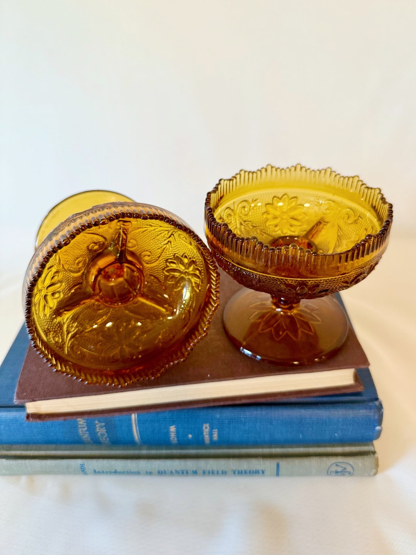 Set of 2 Tiara Indiana Amber Glass Candlestick Holders