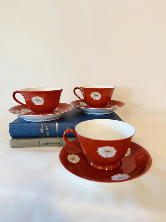 Set of Three Noritake Red Daisy Teacups