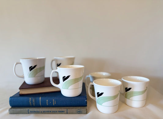 Set of Six Corelle Black Orchid White Coffee Mugs
