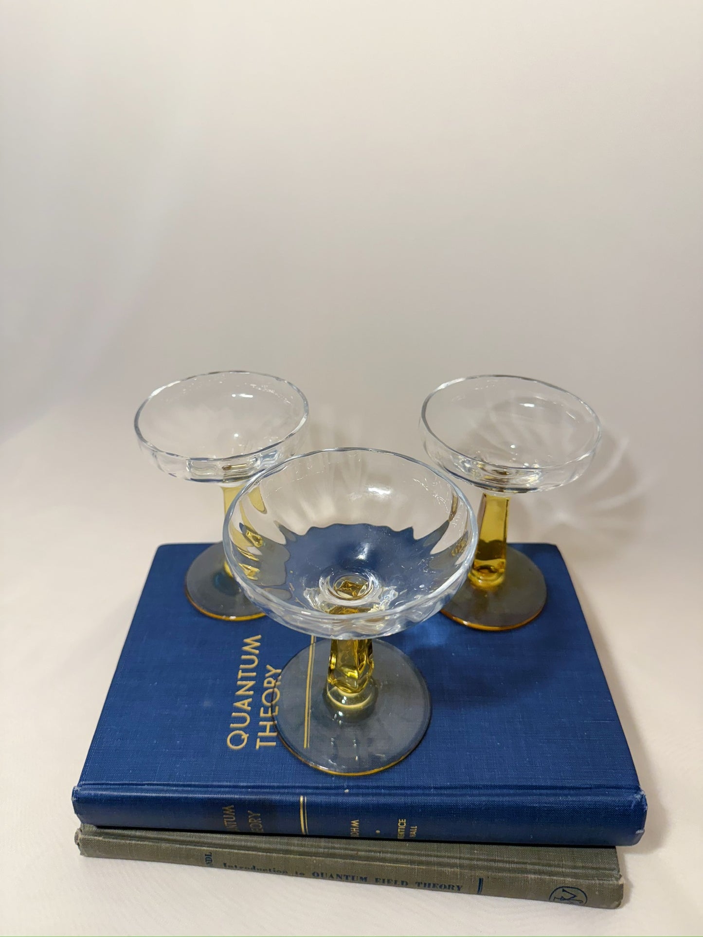 Set of three Dainty Optic Amber Stem Champagne Glasses