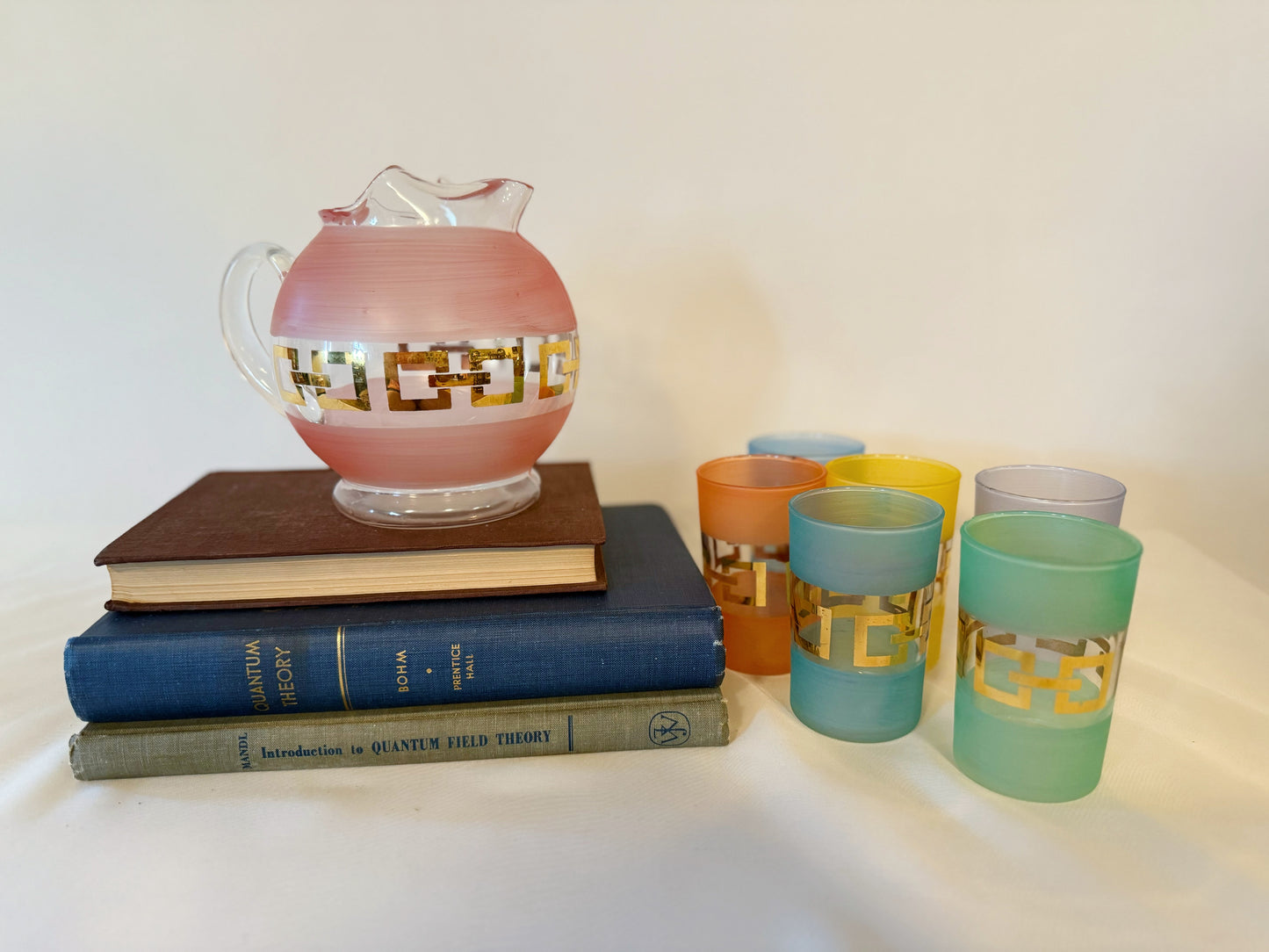 Set of Bartlett Collins Frosted Globe Pitcher & Juice Cups