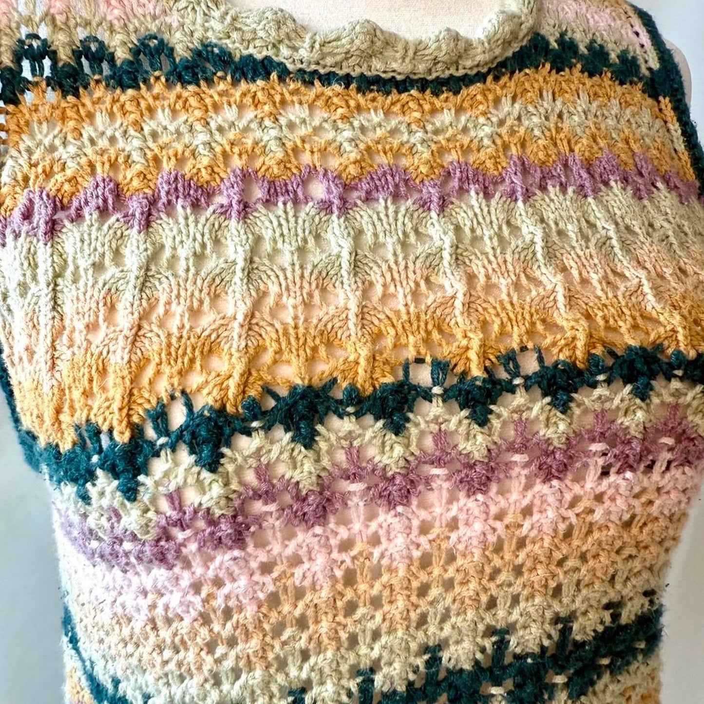 Multi-colored crochet knit tank top
