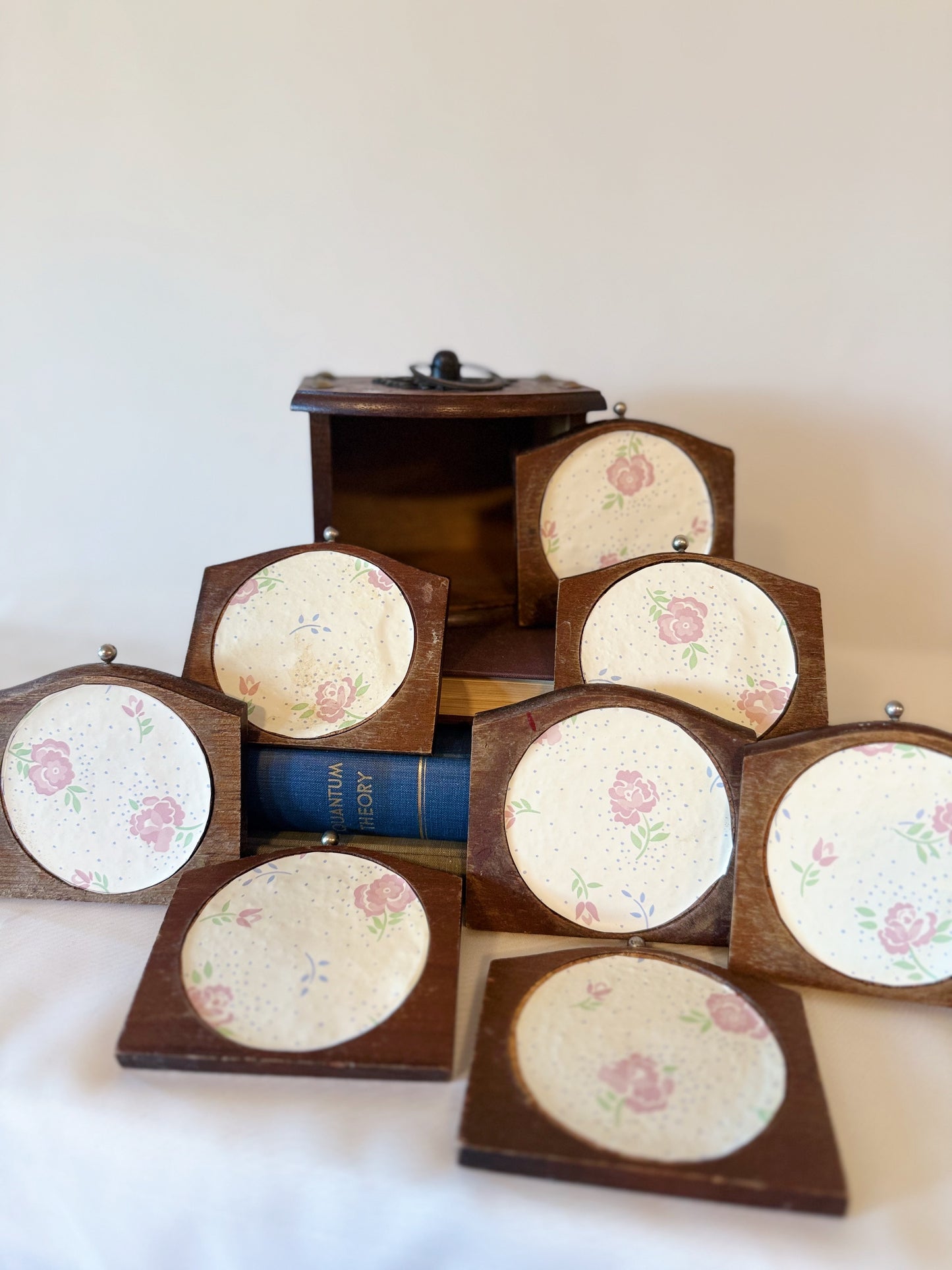 Vintage Wooden Case Coaster Set