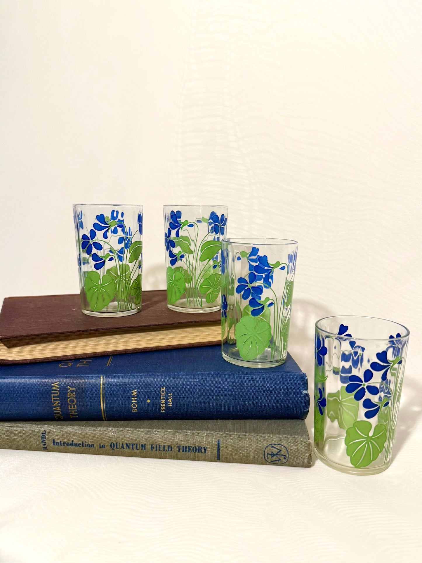 Set of 4 Blue 1940's Posey Juice Cups