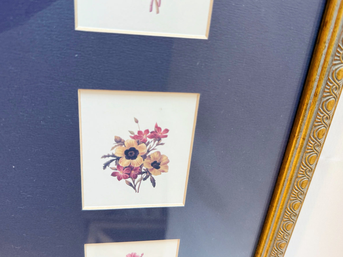 Framed & Matted Florals in Brass Frame