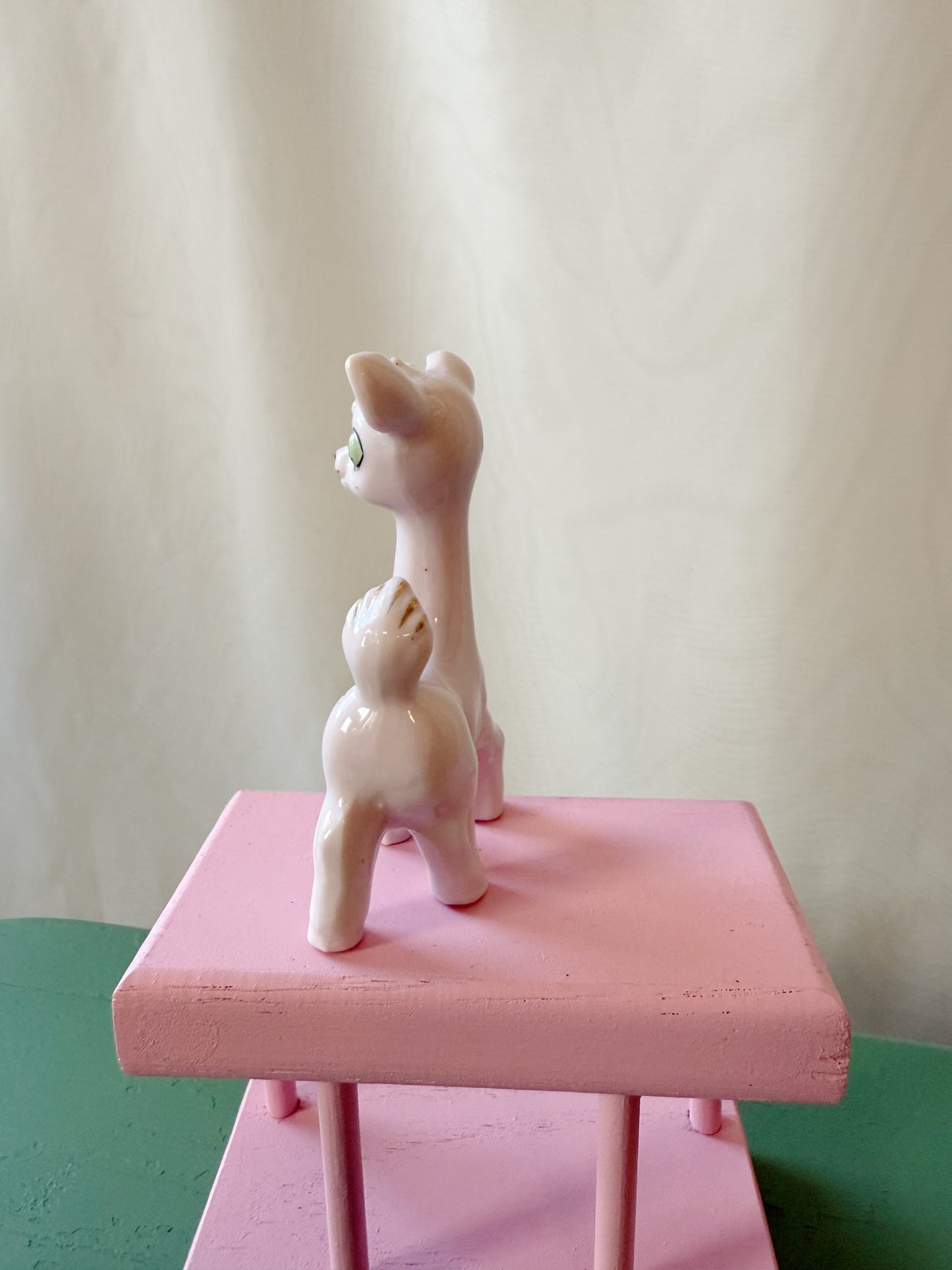 Vintage Ceramic Pink Deer Japanese Figurine