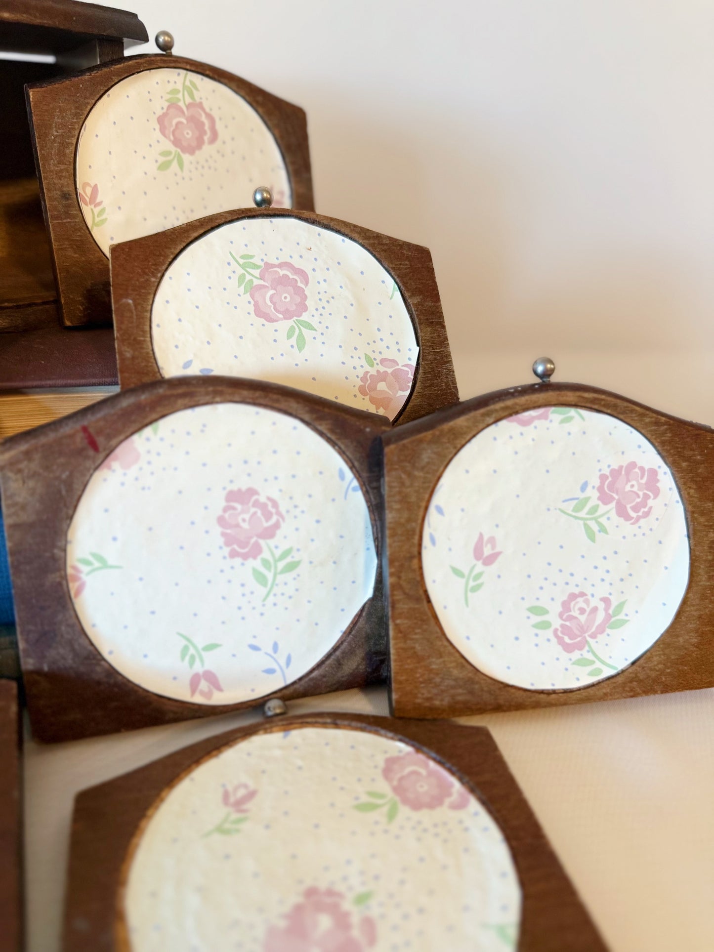 Vintage Wooden Case Coaster Set
