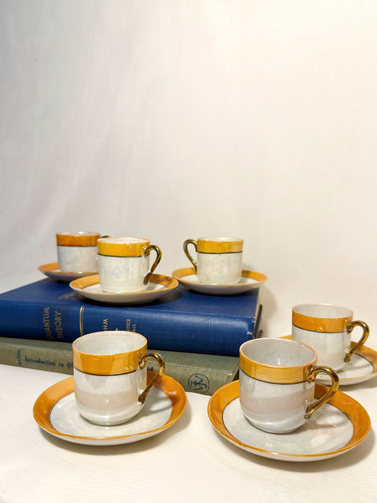 Set of 6 Orange Lusterware Espresso Cups