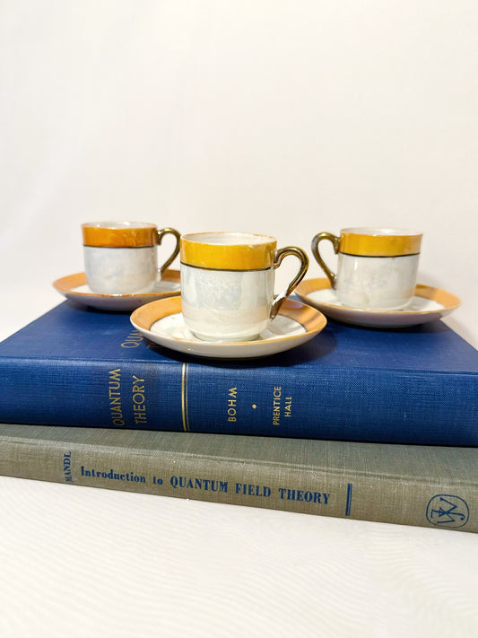 Set of 6 Orange Lusterware Espresso Cups