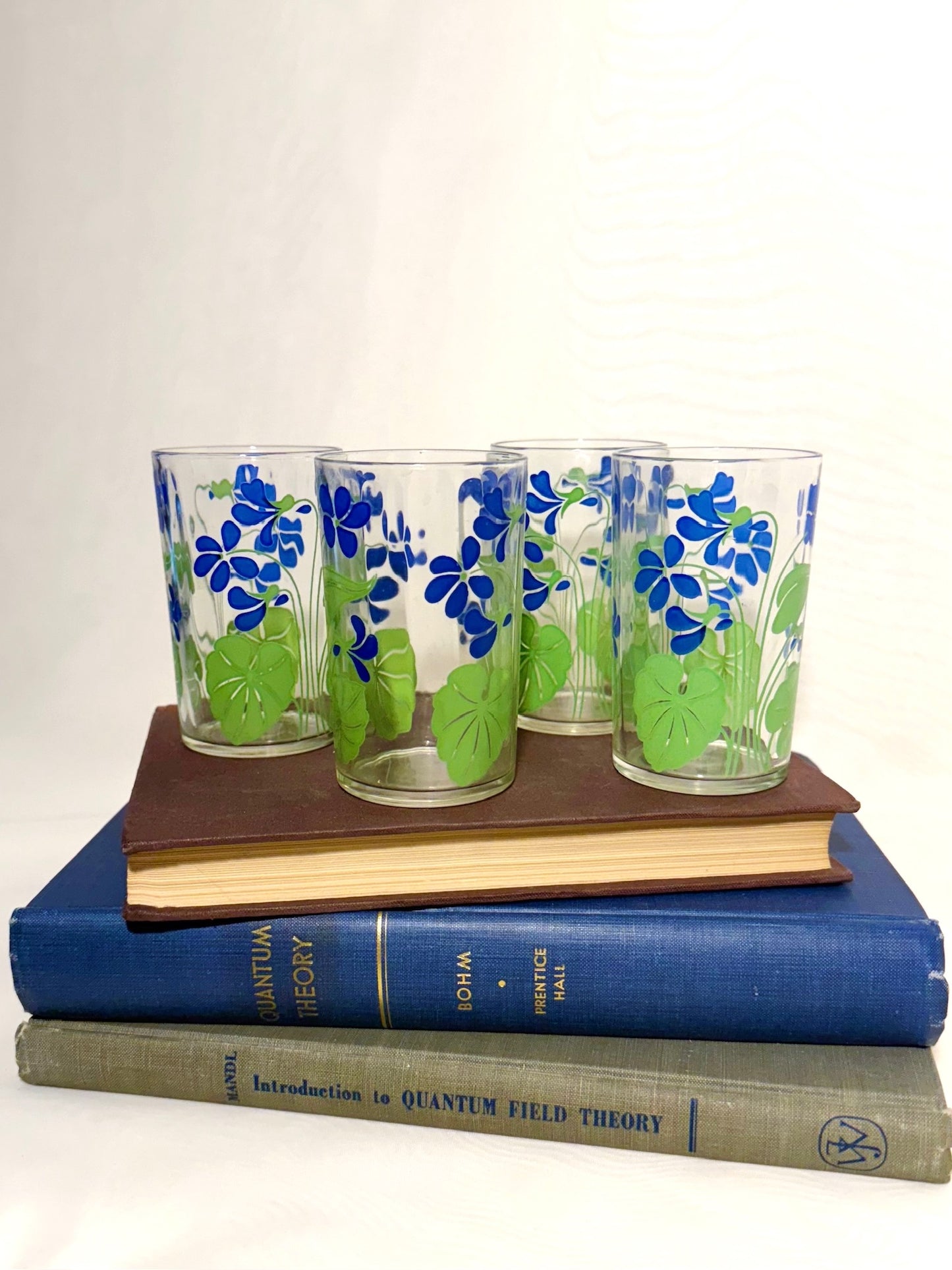 Set of 4 Blue 1940's Posey Juice Cups