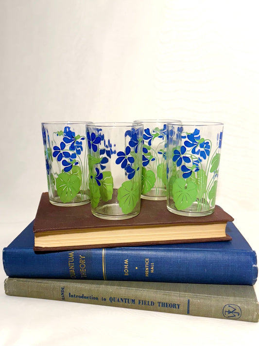 Set of 4 Blue 1940's Posey Juice Cups