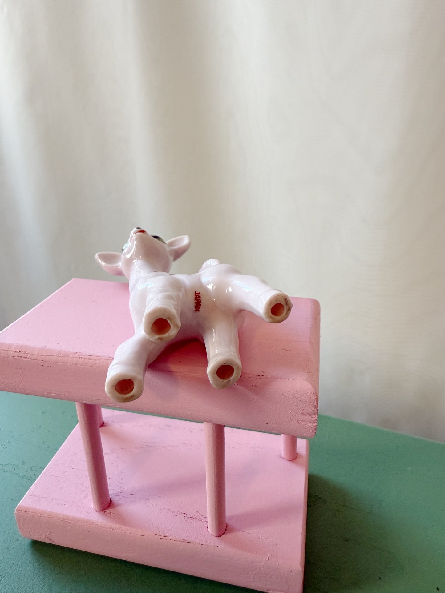 Vintage Ceramic Pink Deer Japanese Figurine