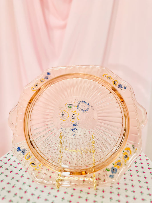 Vintage Anchor Hocking Pink Cake Plate