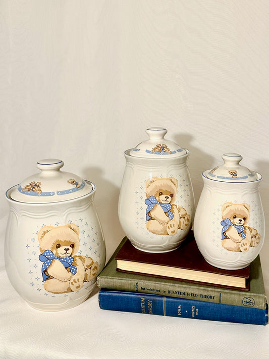 Set of 3 Tienshan Theodore Country Bear Kitchen Canister Jars