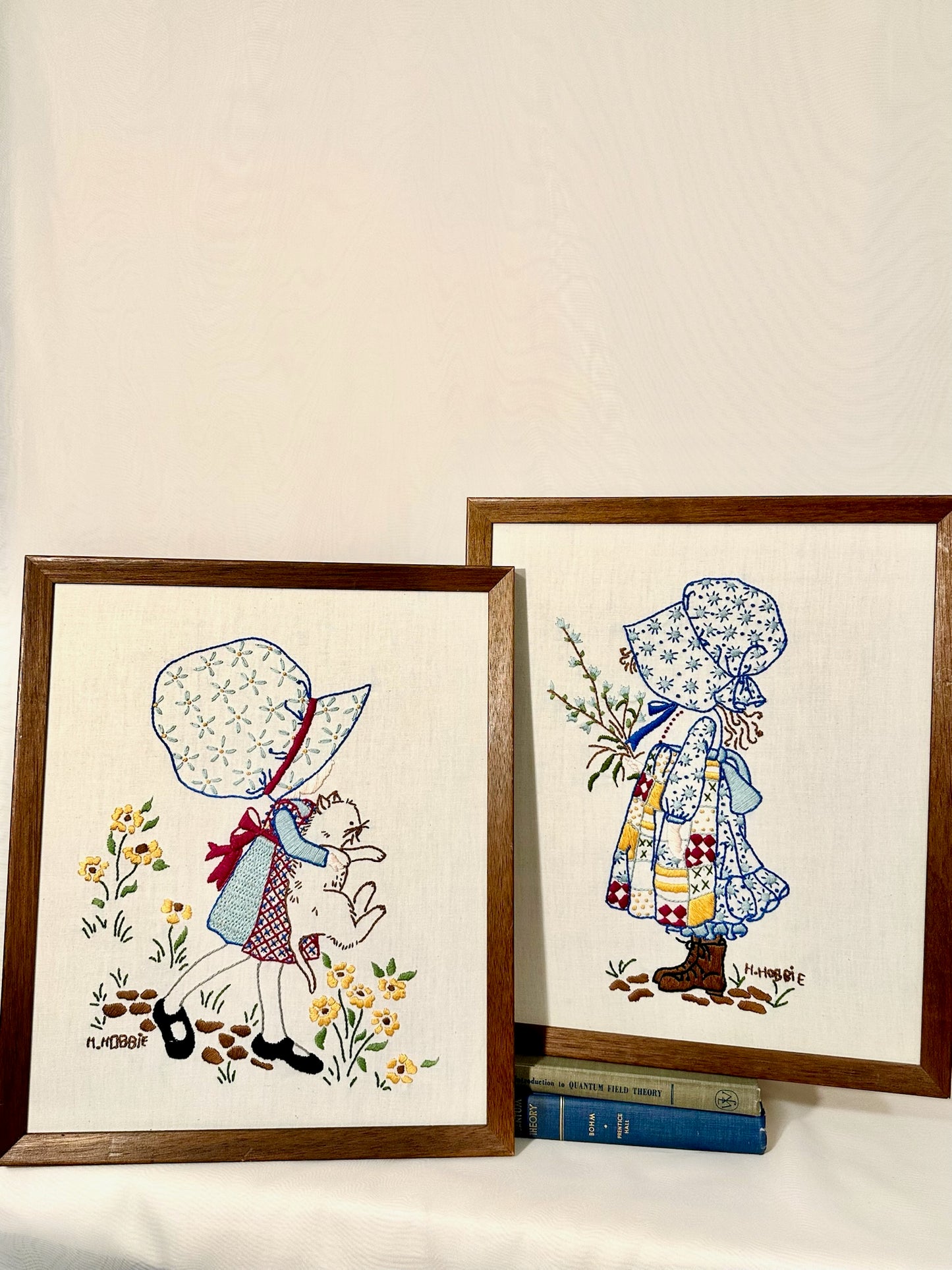 Set of 2 Holly Hobby Needlepoint Embroidery Wall Art