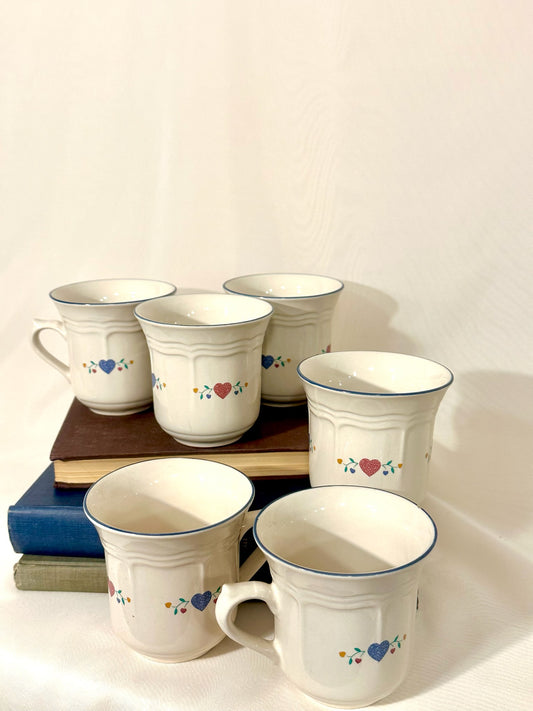 Set of 6 1989 Legacy Hearts Stoneware Cup Collection