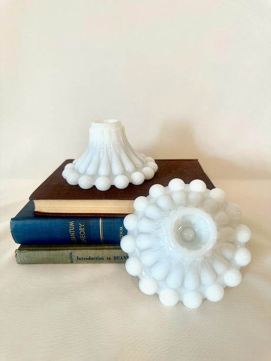 Set of Three Milk Glass Candle holders