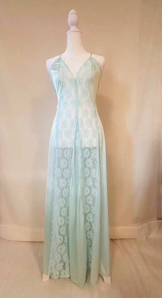 Vintage Long Light Blue Sheer Nightgown | Size Medium