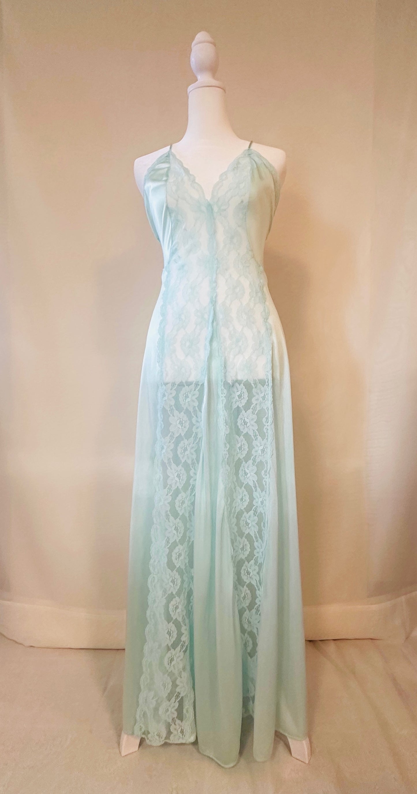 Vintage Long Light Blue Sheer Nightgown | Size Medium