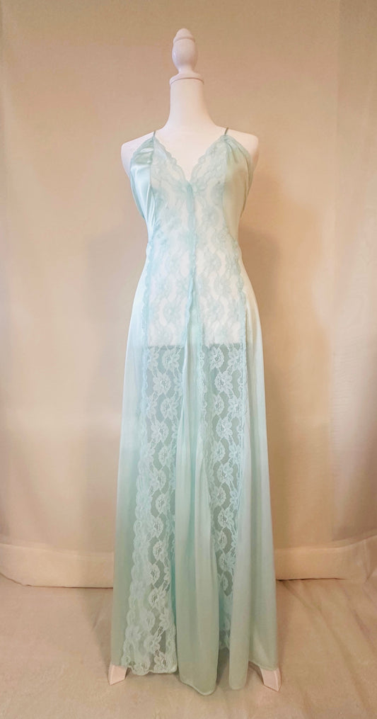 Vintage Long Light Blue Sheer Nightgown | Size Medium
