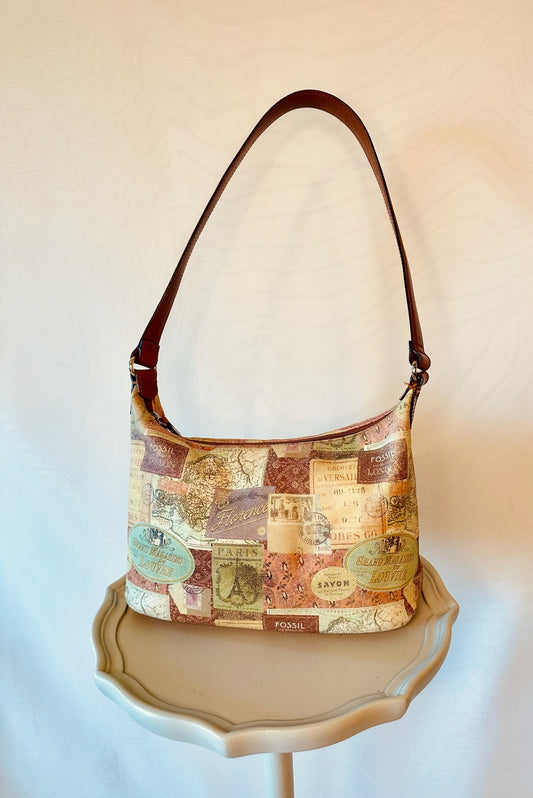 Vintage Fossil Coronado Travel Print Leather Bag