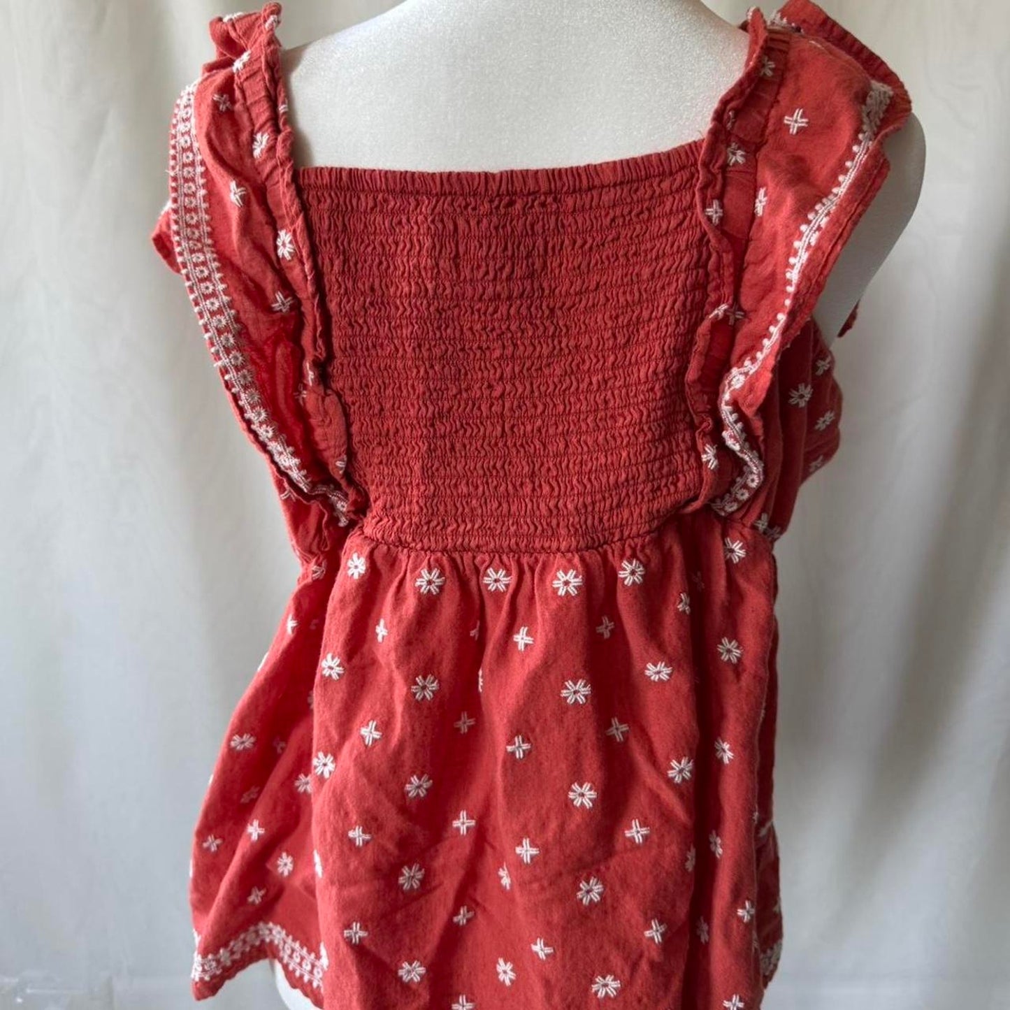 Orange and white embroidered Top | Size Large
