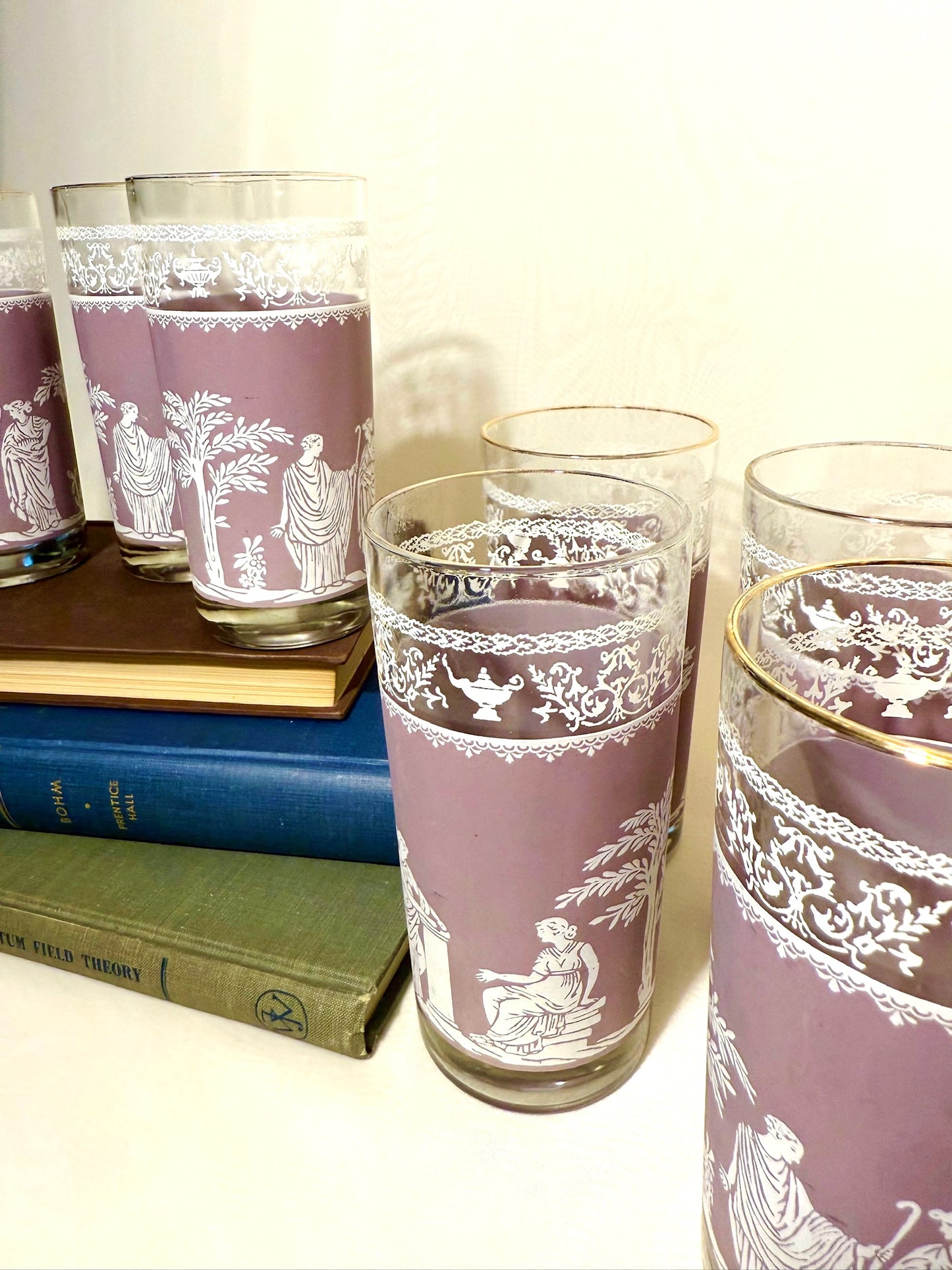 Set of 7 Midcentury Jeanette Hellenic Glassware in Lilac Purple