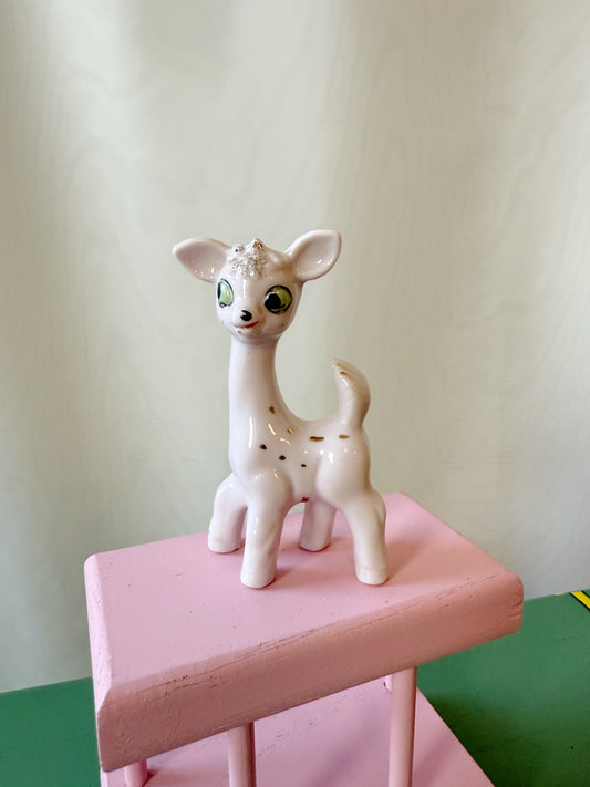 Vintage Ceramic Pink Deer Japanese Figurine