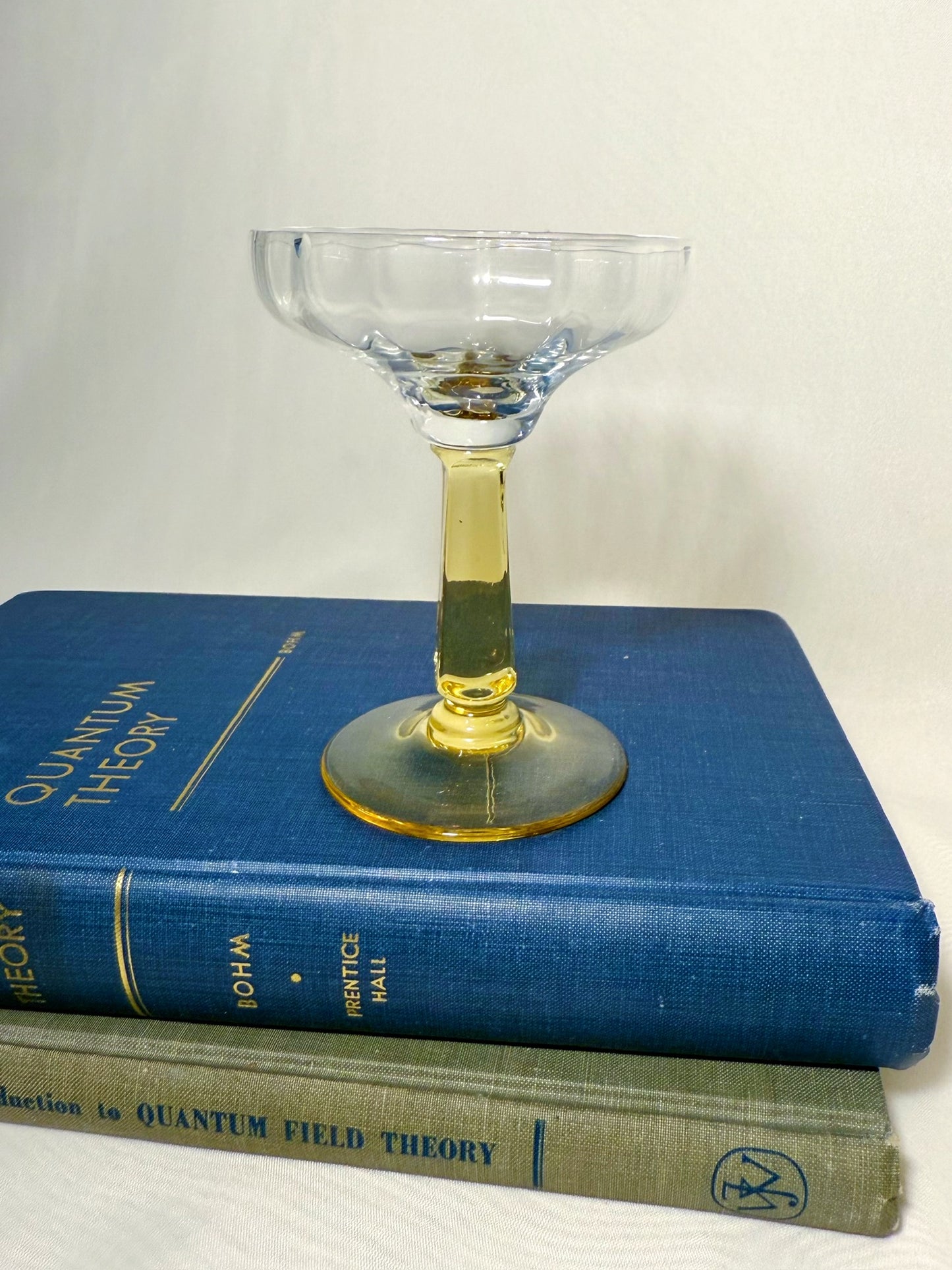 Set of three Dainty Optic Amber Stem Champagne Glasses