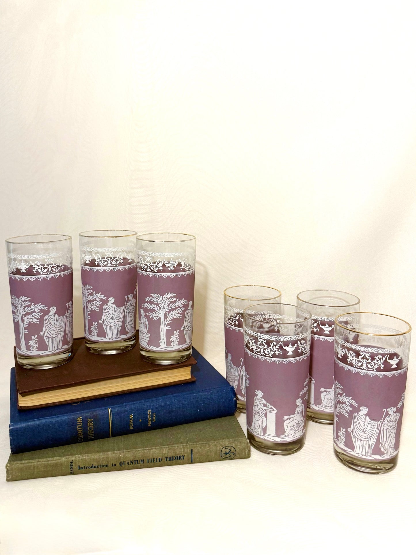 Set of 7 Midcentury Jeanette Hellenic Glassware in Lilac Purple