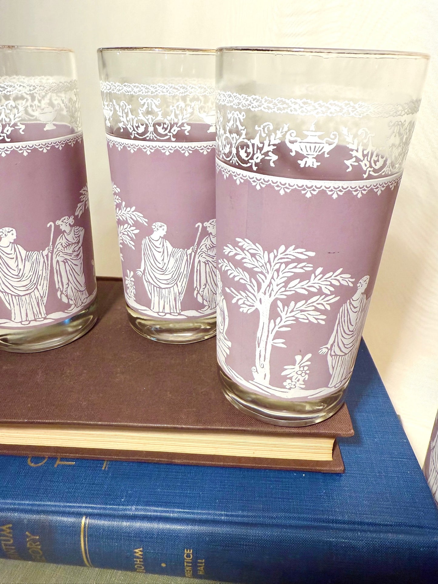 Set of 7 Midcentury Jeanette Hellenic Glassware in Lilac Purple