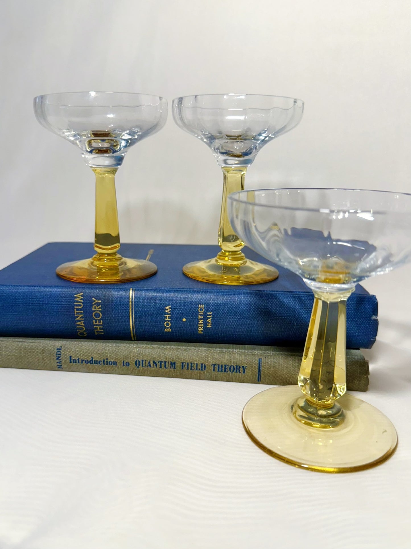 Set of three Dainty Optic Amber Stem Champagne Glasses