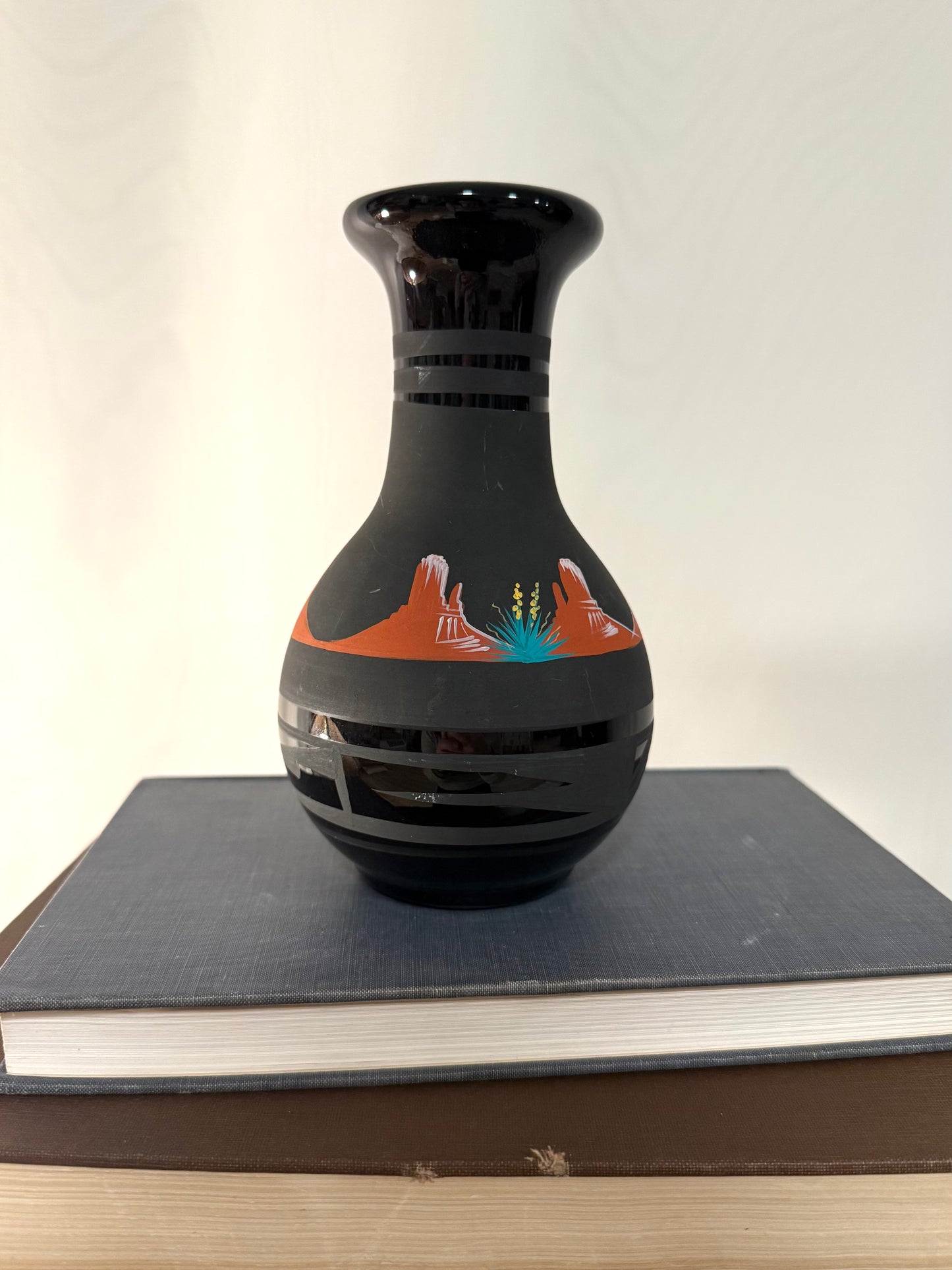 Vintage Black Pottery Vase with Frosted Paint