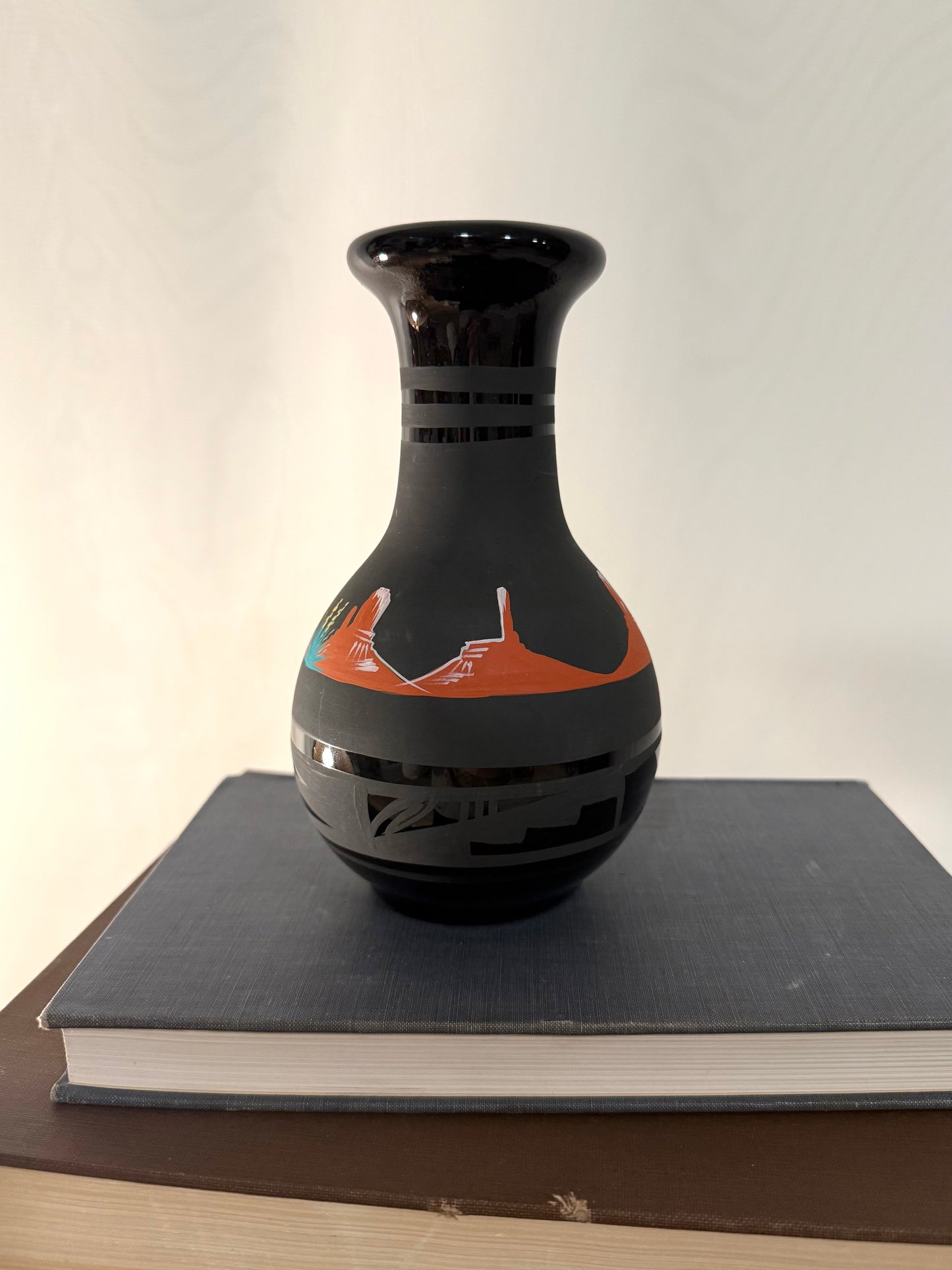 Vintage Black Pottery Vase with Frosted Paint