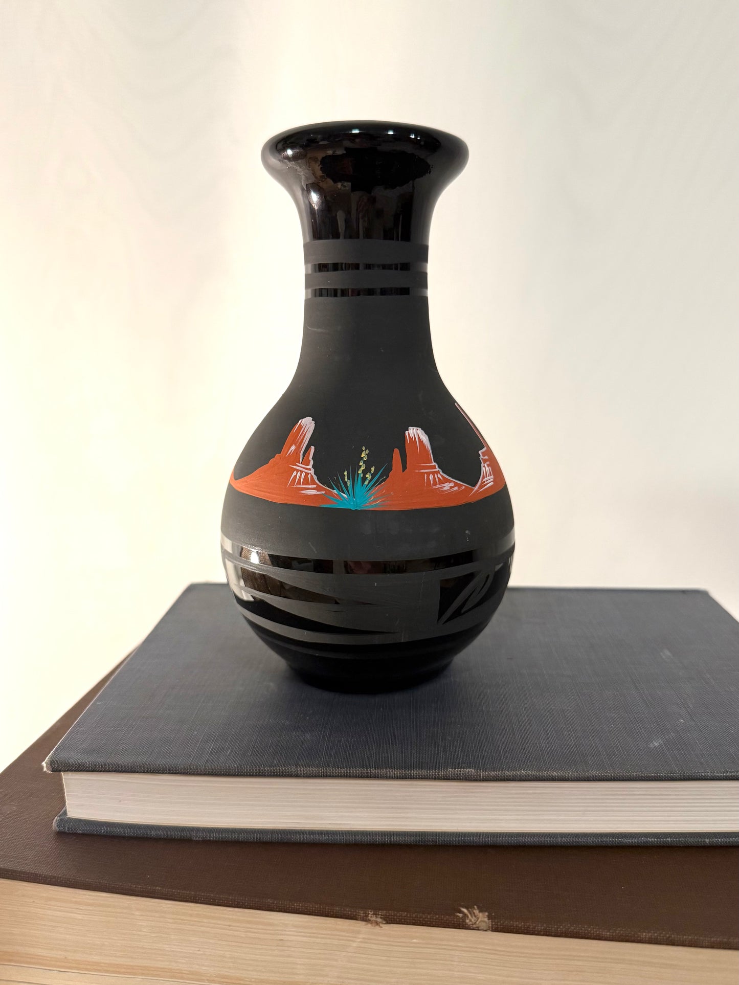 Vintage Black Pottery Vase with Frosted Paint