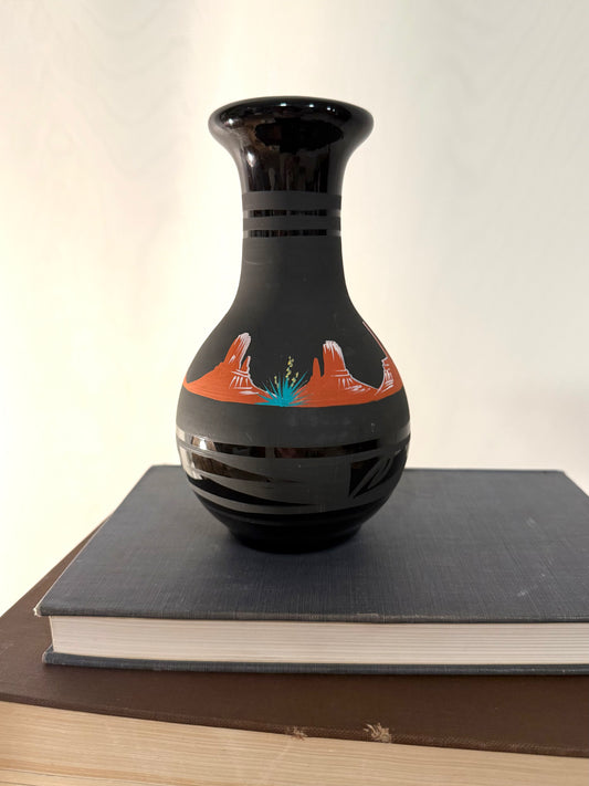 Vintage Black Pottery Vase with Frosted Paint