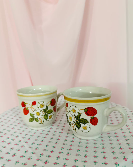 Set of Two Strawberry Stoneware Mugs